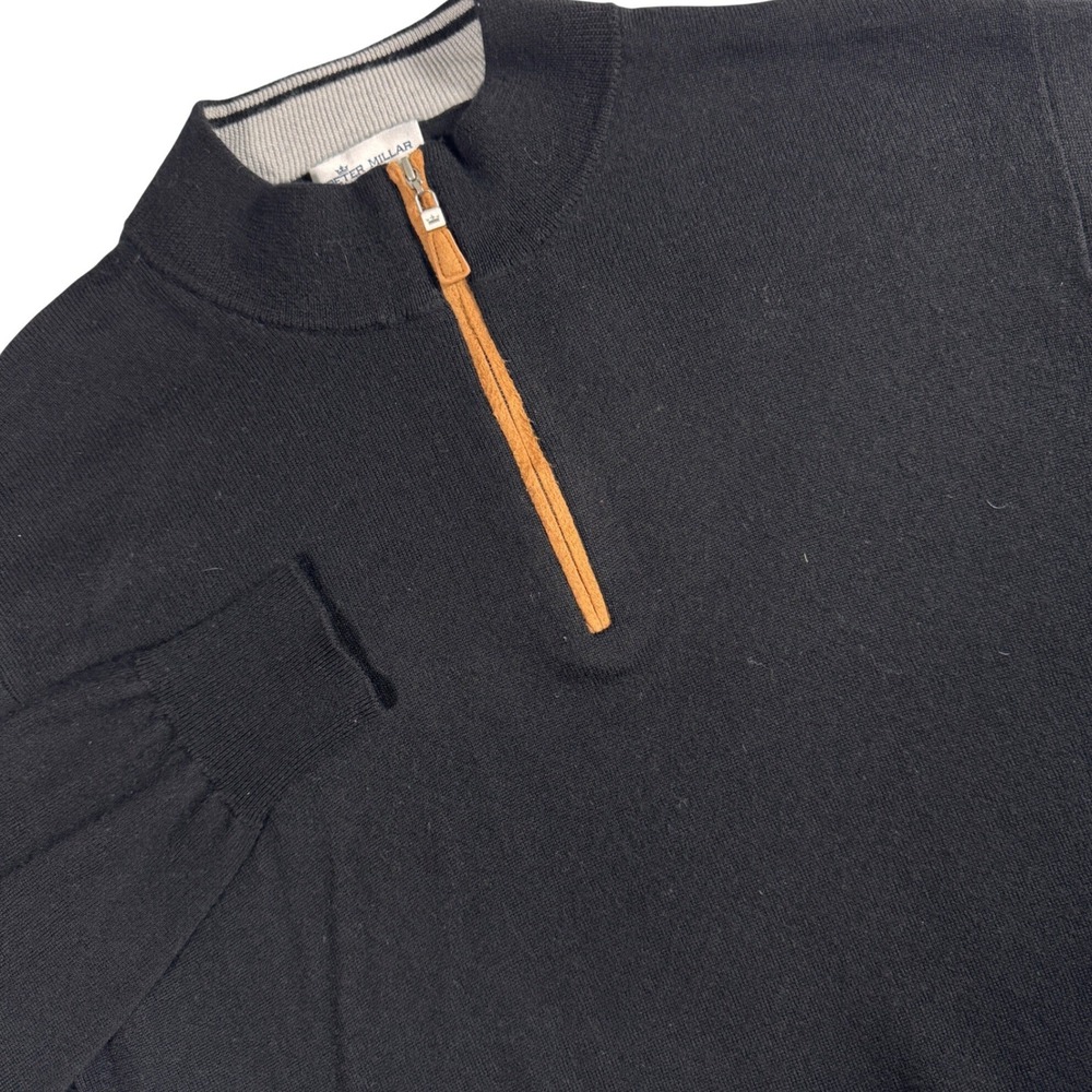 Peter Millar Merino Wool Silk Quarter Zip Sweater Mens Large Black Mock Neck